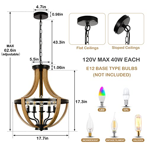 Farmhouse Light Fixtures Chandelier,Modern 5 - Light Faux Wood Ceiling Light,For Dining Room Kitchen Foyer Hallway Entryway,Natural Wood Wash #TOP2