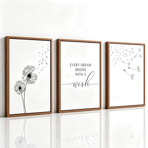 Poster plante pissenlit noir et blanc - Lot de 3 toiles modernes 40x60cm pour salon