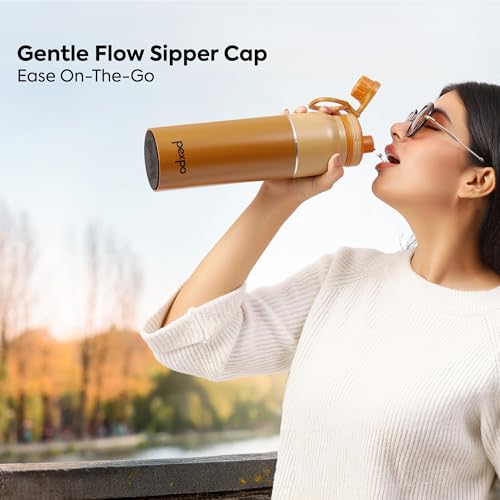 Image of Go24 pexpo Flask 740ml ISI Certified Stainless Steel Water Bottle with Sipper Cap | 3 Layer Insulation | 2-Year Warranty | for Home, Office, Gym, Travelling | BPA Free |Austin | Mustard Yellow