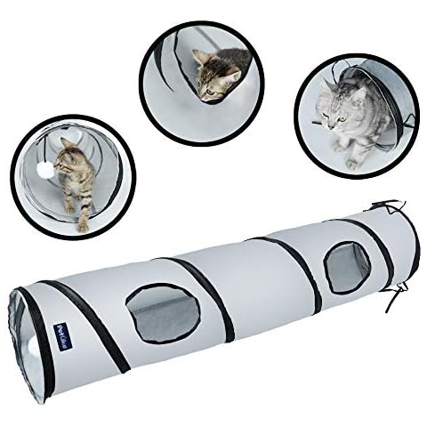 PetLike Cat Tunnel for Indoor Cats Collapsible Pop-up Pet Tube Peek Hole Hideaway Play Toys for Cats with Ball Cover