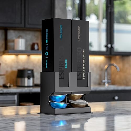 Image of GALVANOX Holder for Nespresso Vertuo Pods Countertop Dispenser Stand, Holds 2 Box Sleeves - Easily Dispenses 2 Coffee Flavors, Freestanding Design with Non-Slip Steel Base, (20 Vertuoline Pods)