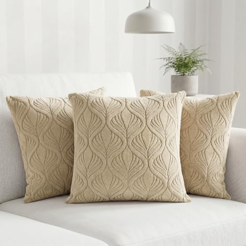 Image of Yellow Weaves Jacquard Cushion Covers | Sofa Cushion Covers | Throw Pillow Cover for Sofa, Couch, Living Room| Removable & Washable | 16x16 Inches, Set of 3 (Beige)