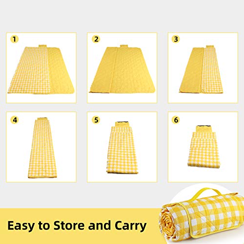 Lahawaha Picnic Blankets Extra Large, 80''x80'' Picnic Outdoor Blanket Waterproof and Machine Washable (Yellow and White). - Thumbnail 6