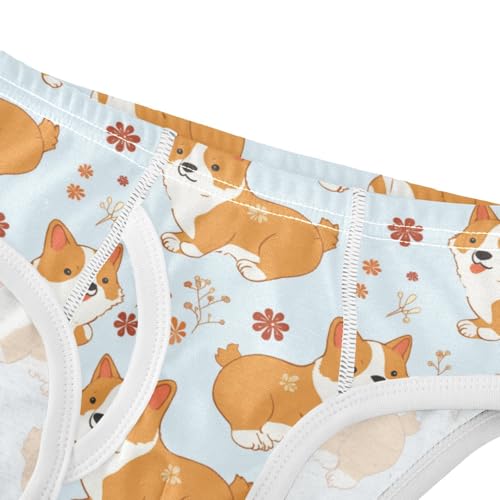Wusikd Cute Corgi Flowers Boys' Underwear Cotton Cartoon Boys Briefs Soft Toddler Underwear 2T4