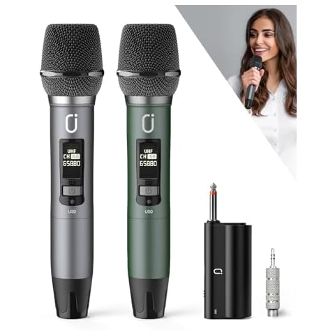 HWWR Wireless Microphones, Professional UHF Dual Microphones for Karaoke, Wireless Dynamic Microphone System Set with Rechargeable Receiver,Plug and Play, Speech, Wedding, Church, PA System Cover