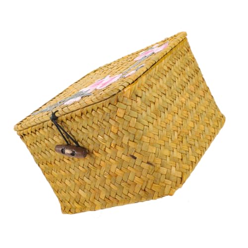 OFFSCH Caja de Almacenamiento Tejida con Tapa Grande Cesta Multiusos para Escritorio y Hogar Organizador Decorativo de Material Natural Resistente y Elegante para Ordenar Objetos