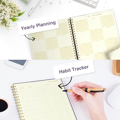 undated daily planner to do list hourly schedule 2027 2026 2025 calendar amp holiday habit tracker 180 pages letter size 8534 x 1134 sheets hardcover wire-o spiral bound notebook indigo