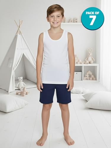 Image of Lux Cozi Kids Boy's Regular Fit Top | 100% Cotton| Skin Friendly | Lightweight | Sleeveless Design | Pack of 7
