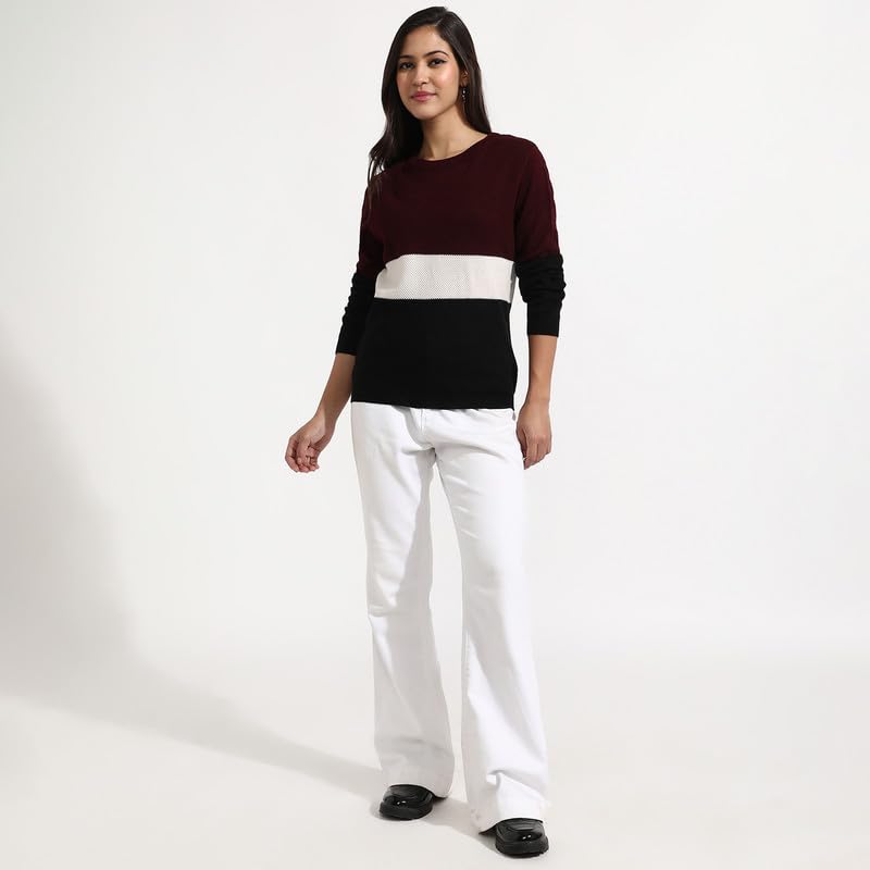 Image of PINACOLADA Women's Geometric-Textured Pullover Sweater for Casual Wear | Crew Neck | Long Sleeves | Pull On Closure | Sweater Crafted with Comfort Fit for Everyday Wear