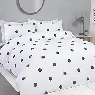 Sleepdown Tufted Polka Dots Circles White Charcoal Soft Cosy Easy Care Luxury Duvet Cover Quilt Bedding Set with Pillowcase - Single (135cm x 200cm)