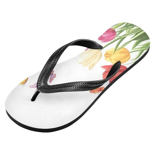 Sinestour Butterfly Garden White Flip Flops for Beach Thong Sandals Anti-slip Lightweight Beach Slippers for Summer Travel Swim2