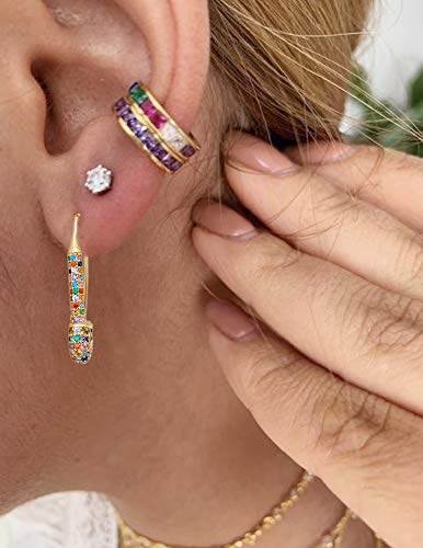 Cz Safety Pin Cartilage Huggie Hoop Earrings For Women Girls Dainty Cubic Zirconia Dangle Drop Hypoallergenic Stud Post Pave Crystal Fashion Hoops Jewelry Gold Plated (Bohemian) #TOP1