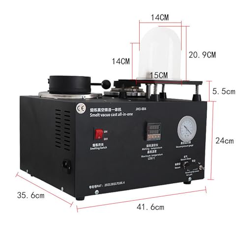 1500W 2000F Vacuum Casting Machine, Digital temperature control table 1L/2L /3L Gold Melting Furnace,Electric Melting Refining Furnace with Graphite Crucible for Melt Scrap, Silver, Gold, Copper,3L