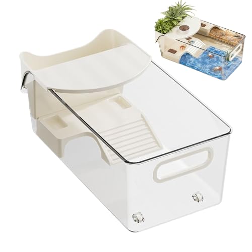 カメ タンク,取り外し可能 テラリウム 爬虫類 アクセサリー | リクガメ 給餌 水生 テラリウム ボックス | 小動物 サンショウウオ カニ ザリガニ 屋内 リビングルーム 家庭 ホビイスト 愛好家向け