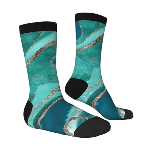 Turquoise Teal Marble Agate Gold Glitter Men'S And Women'S Performance Socks - Breathable Sports Socks With Arched Support For Sports, Running, Everyday Wear3