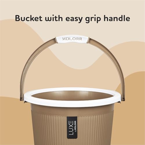 Image of KOLORR LUXE Bathroom Set | (Bucket 25L x 2)+ (Mug 1.5L x 2)- Ratan LT Brown| Bath Set For Bathroom|Easy to clean| For Home, Kitchen & Bathroom | Combo Set for Bathroom| Modern Bathroom Accessories Set