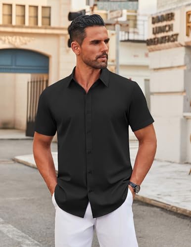 COOFANDY Men's Stretch Dress Shirts Short Sleeve Wrinkle Free Casual Button Down Shirts2