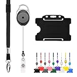 Retractable Lanyard and Badge Holder Trio Triple Pack by LanyardsTomorrow - Set Includes A Single Plain Lanyard, Extendable Carabiner Yoyo Reel Clip and Rigid ID Card Holder (Black)