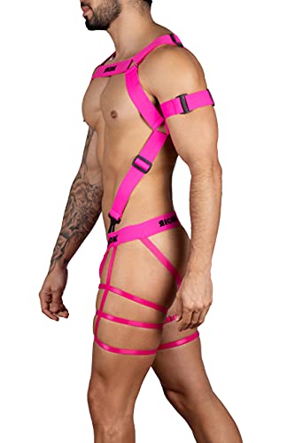 Conjunto jockstrap 3 liga e suspensório Ricok couture masculino (P, Rosa Flúor)