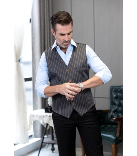 SOLOVEDRESS Mens Striped Business Suit Vest Dress V Neck Waistcoat for Wedding Party4