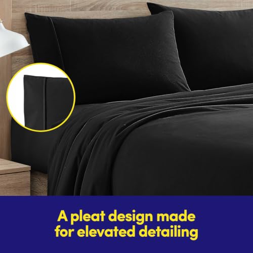 Image of Flannel Sheets Warm and Cozy Deep Pocket Breathable All Season Bedding Set with Fitted, Flat and Pillowcases, Queen, Black