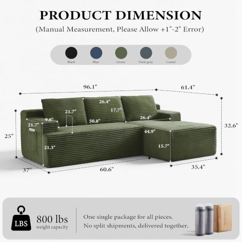 Image of 96 inch Sectional Couches for Living Room Cloud Couch Sofa with L-Shape Upholstered Boneless Couchs Modern Modular Sectional Couch with Chaise