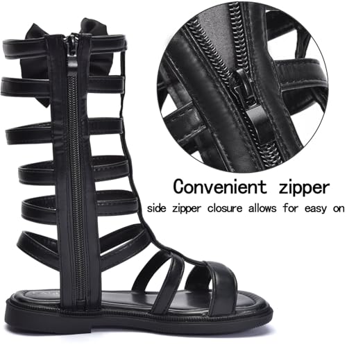 Image of Skeblo Girls Rivet Gladiator Sandals Summer Princess Dress Strappy Flats Zip Up Boots Shoes