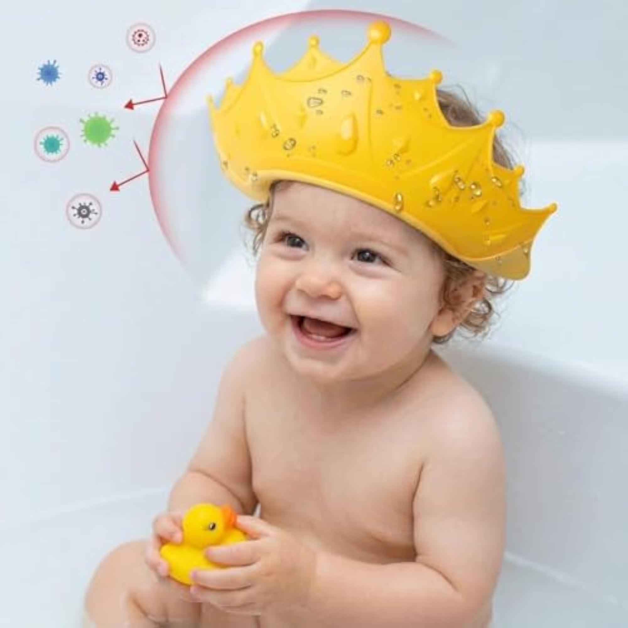 King Baby Shower Cap for Toddlers, Adjustable Waterproof Visor Cap