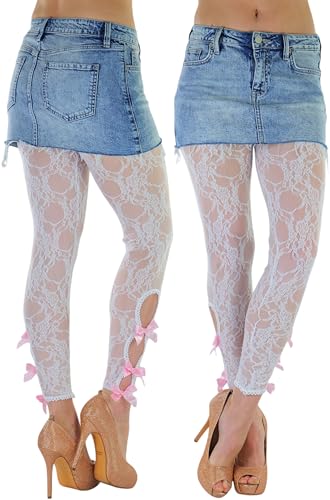 Image of ToBeInStyle Women's Single Floral Lace Fishnet Tights Footless & Stirrup Design