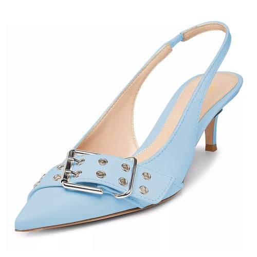 FOWT Women Pointed Toe Straps Pumps Kitten Low Heel Slingbacks Slip on Office Formal All Season Shoes Size 4-16 US