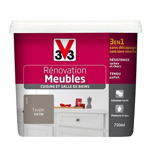 V33 Rénovation Meubles Cuisine (Bois vernis-Mélaminés-Stratifiés) Satin Taupe - 750ml