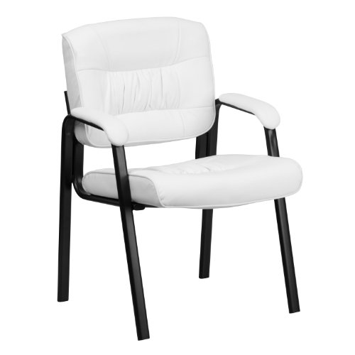 Flash Furniture White Leather Executive Side Reception Chair with Black Metal Frame