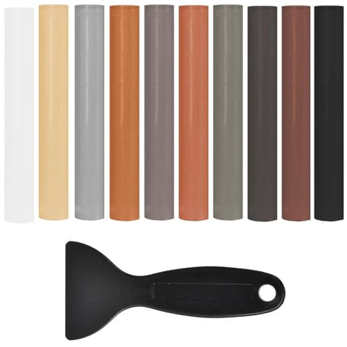 IKOPFLN 10 palos de cera de reparación de madera 11cm palos de cera con raspador de suelo laminado kit de reparación de cera lápices de colores para los agujeros de rascado suelos laminados