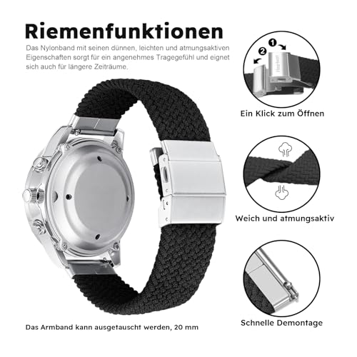 Hearkent Sprechende Uhr mit Deutscher Stimme und großen Zahlen, Selbsteinstellend für Sehbehinderte,Blinde oder Senioren Armbanduhr, Herrengröße (Nylon Schwarz)