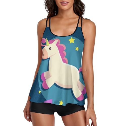 Tankini licorne avec short de garçon sculptant et robe de plage intégrée