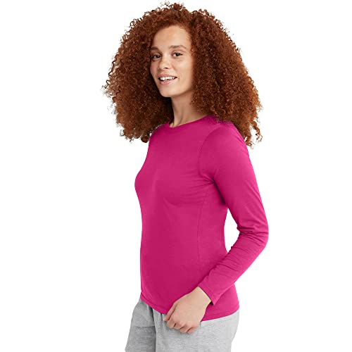 Hanes Women's Long Sleeve Tee, Sizzling Pink, Large #TOP2