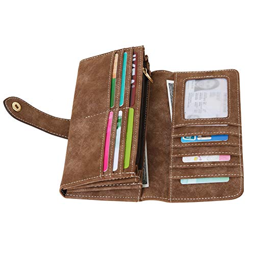 Women's Vegan Leather 17 Card Slots Card Holder Long Big Bifold Wallet3