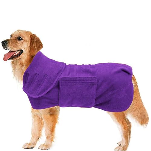 Hixingo Hundebademantel für Kleine Große Mittelgroße Hunde, Extra Saugfähig Hunde Bademantel Mikrofaser mit Klettverschluss Und Verstellbarem Gummizug (S,Lila)