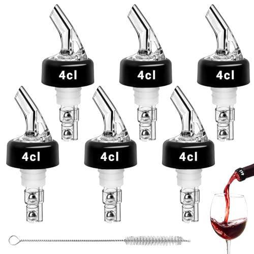 Coco Berming 6 Pièces Bouchon Doseur Alcool, 4cl Bec Verseur Réglable, Doseurs Pastis avec Brosse de Nettoyage, Becs à Liqueur pour Vin Rouge, Liqueur, Whisky,...