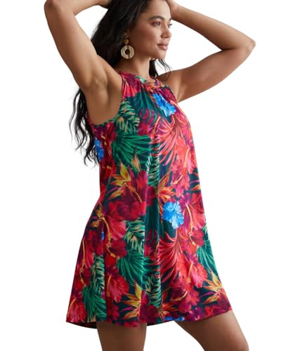 Image of ANYFITTING Summer Dress with Built in Bra Casual Beach Sundress Flowy Halter Mini Short Dresses for Women 2026