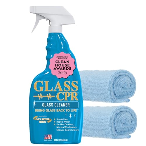 Glass CPR 2-in-1 Glass Cleaner & Water Repellent (22oz) + 2 Microfiber Applicator Towels | Deep...