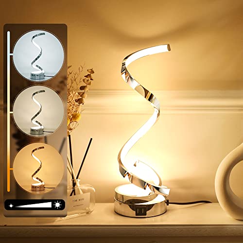 HOMEDEMO Nachttischlampe Touch Dimmbar LED Tischlampe, Spiral Tischlampe 12W Moderne Schreibtischlampe 3 farbwechsel & stufenlos dimmbar Silber Tischleuchte für Wohnzimmer Schlafzimmer Kinderzimmer Cover