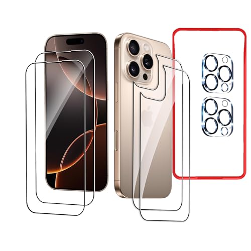 OWMGTS (2+2 Screen Protector for iPhone 16 Pro Max 2 Pcs Front and Back Glass Protector + 2 Pcs Camera Lens Protector 9H Hardness Protective Film Easy Installation with Alignment Tool