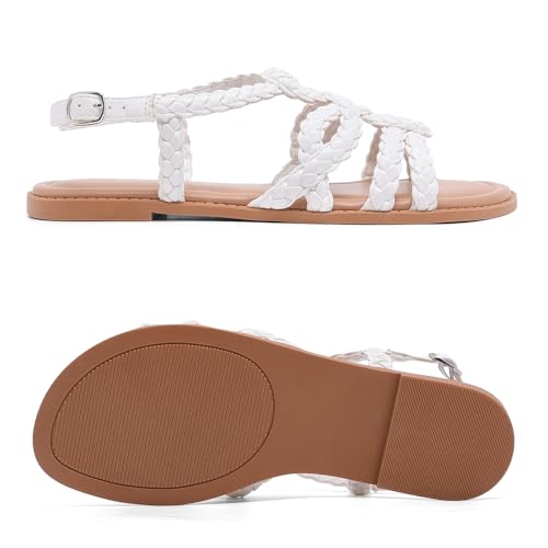 Image of Ruiee Wide Width Sandals for Women, Summer Flat Slides Casual Braided Wide Feet Sandal Comfort Slip on Sandals Open Toe Beach Shoes for Women.