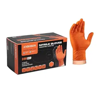 10mil Nitrile-Gloves Disposable-Orange Chemical-Resistant Rubber - Mechanic Gloves Heavy Duty Latex Free Diamond Grip (100, Large)
