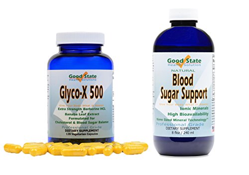 Good State | Glyco-X 500 + Blood Sugar Support Combo | Berberine HCL & Banaba Leaf Extract | Natural Ionic Minerals | Professional Grade Dietary Supplements | 120 Capsules & 8 Fl oz (240 mL) Good State | Glyco-X 500 + Blood Sugar Support Combo | Berberine HCL & Banaba Leaf Extract | Natural Ionic Minerals | Professional Grade Dietary Supplements | 120 Capsules & 8 Fl oz (240 mL)