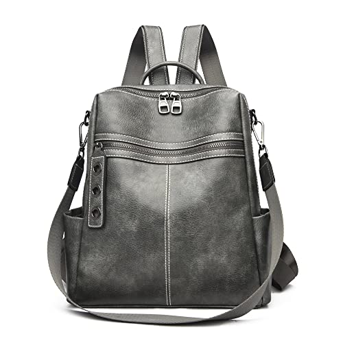 Maxoner Small Leather Womens Backpack Purse For Women Brown Fashion Convertible Bookbag, Shoulder Handbag Travel Bag Satchel Rucksack Ladies Sling Bag (Faux Leather Grey 1) #TOP3