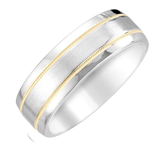 Brilliant Expressions White Cobalt Wedding Band with Double 14K Yellow Gold Stripes and Satin Finish Center, 7mm, Size 11.5