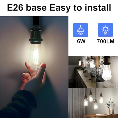 Image of ST19 LED Bulb 6W Equivalent 60W 4000k Neutral White 120V, 12PCS High Output ST19 LED Bulbs Dimmable, No Flicker ST 19 E26 Base Led Bulb, ST 19 LED Edison Light for Indoor Outdoor Lighting