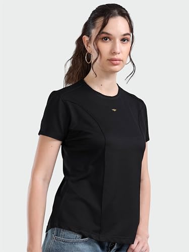 Image of STELLERS Womens Spiumo Cotton Solid Crew Neck T-Shirt Regular Fit | Odour Resistant | Quick Dry | Stretchable | Lightweight